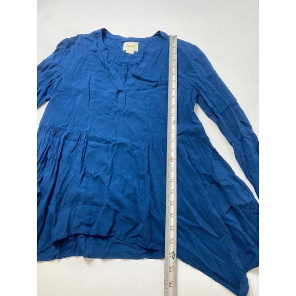 Maeve Anthropologie Womens Top Size 2 Blue Rayon V-Neck Long Sleeve Boho Solid - Picture 6 of 8
